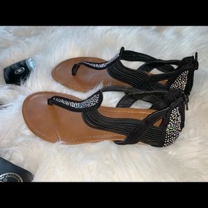 Faded Glory Size 7 Black Rhinestone Elastic Sandal